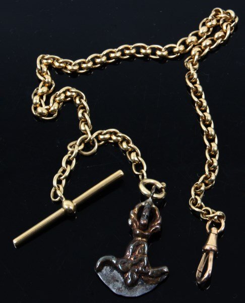 18K Gold Watch Chain w/ Tibetan Buddhist Fob (1 of 2)