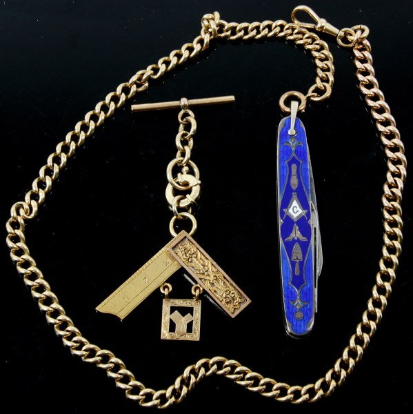 18K Gold Chain w/ Pocket Knife & Fob (1 of 4)