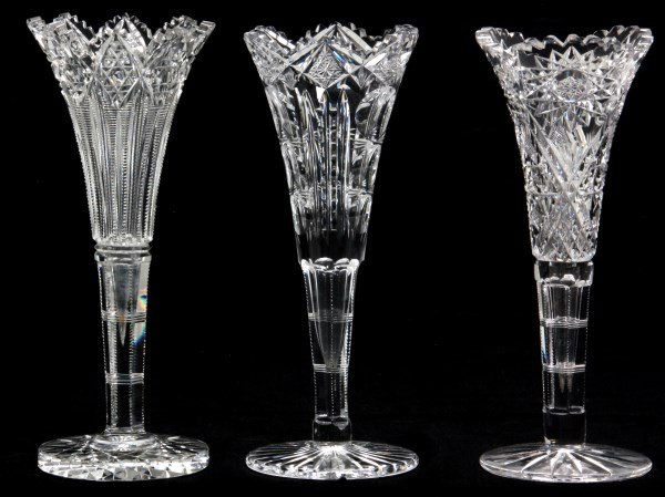 3 Pcs. Cut Glass Trumpeted Vases (1 of 10)