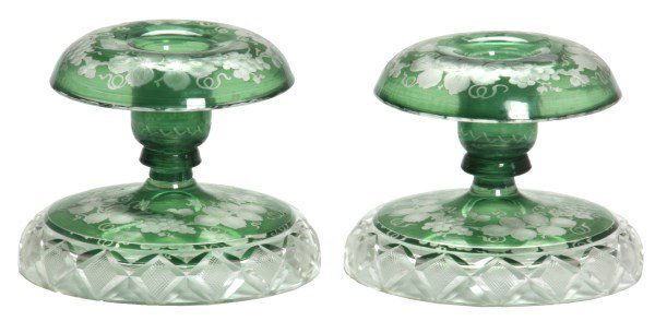 Pr. Green Cut To Clear Candlestick Holders (1 of 4)
