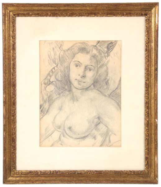 Jack Levine Pencil Drawing Of A Girl: Jack Levine Pencil Drawing Of A Girl. Pencil drawing on paper of a nude girl. 12 in. high x 9 in. wide. Frame: 20 in. high x 17.25 in. wide. Weight: 4 lbs.