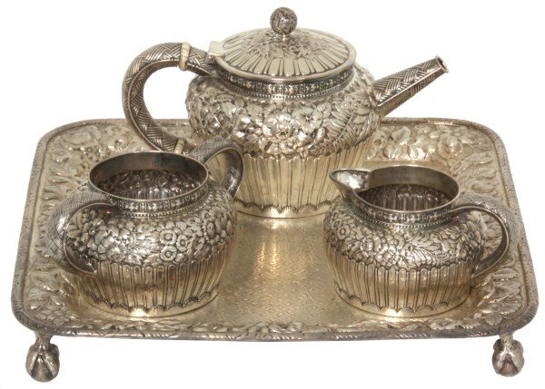 3 Pcs. Tiffany Sterling Tea Set w/ Tray (1 of 10)