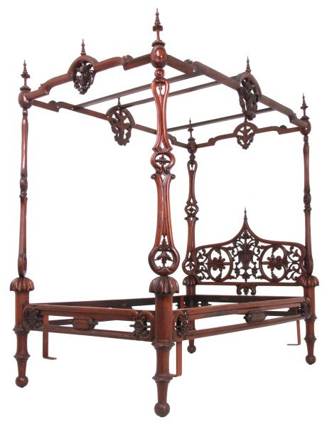 Pierced Carved Rosewood Canopy Bed (1 of 10)