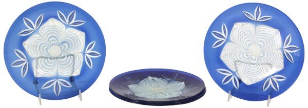 5 Attr: Durand Blue Art Glass Plates (1 of 4)