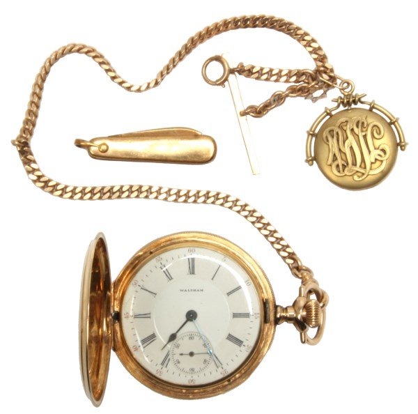 14K Waltham Pocket Watch w/ Chain (1 of 9)