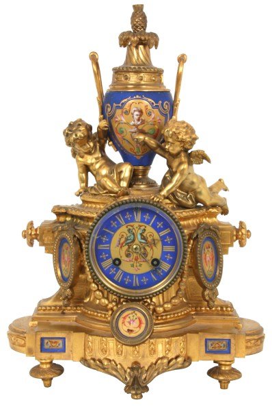 French Bronze & Porcelain Figural Mantle Clock (1 of 10)