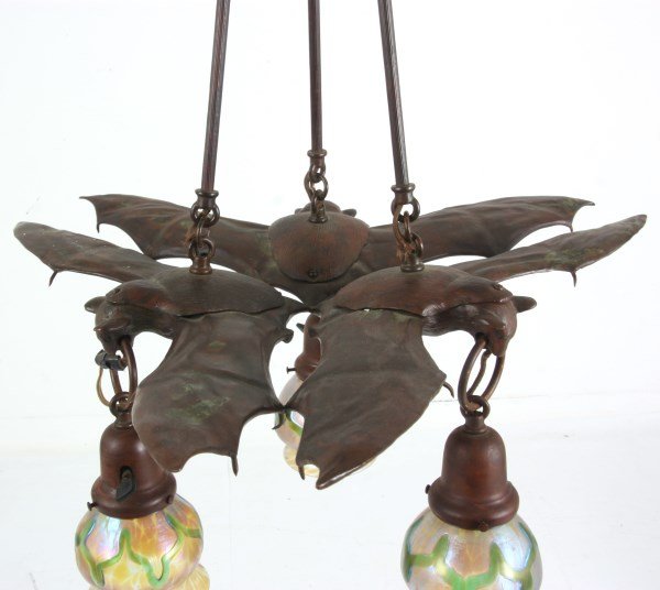 3 Light Austrian Bronze Hanging Bat Lamp Lot 368