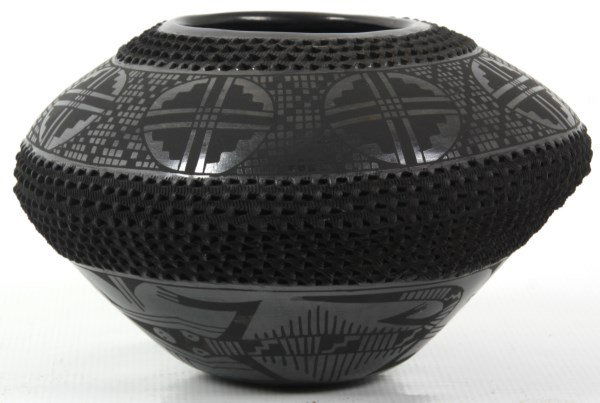 Black on Black Ovoid Pottery Bowl (1 of 5)
