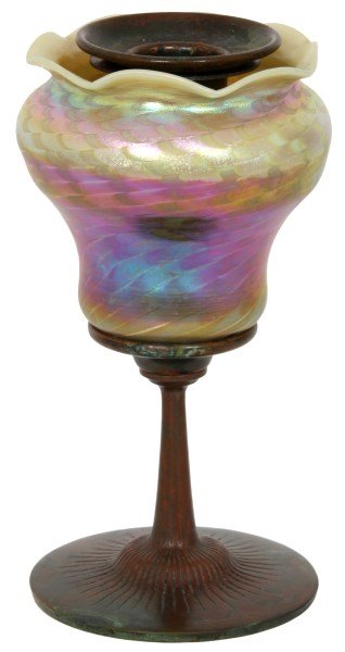 Tiffany Favrile Bronze & Artglass Candle Holder (1 of 6)