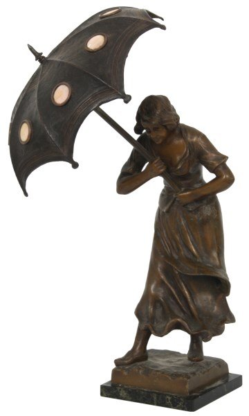 Figural Standing Lamp Sculpture w/ Umbrella (1 of 9)
