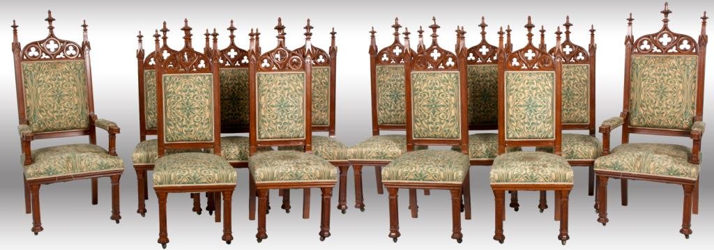 12 Walnut Gothic Dining Chairs (1 of 4)