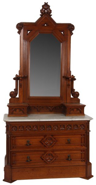 Marble Top Gothic Walnut Dresser (1 of 10)