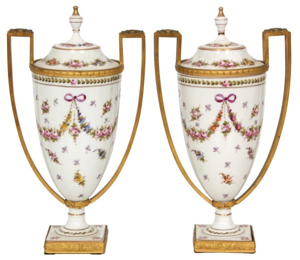 Pr. Bronze Mounted Limoges Porcelain Urns (1 of 6)