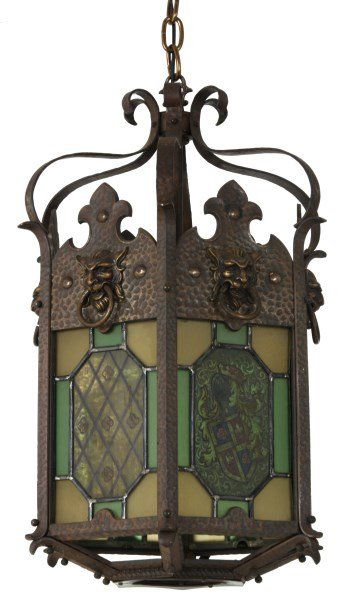Wrought Iron & Stained Glass Panel Lamp (1 of 10)