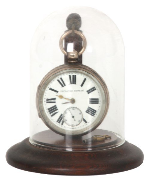 English Fusee Pocket Watch With Dome: English Fusee Pocket Watch With Dome. Open faced pocket watch approximate size 22, has a porcelain dial with large black Roman hour numerals, sub seconds dial and reads "Improved Patent"; single fusee