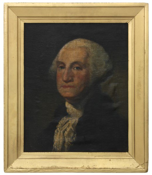 Attr: Thomas Sully O/C Portrait of George Washing: Attr: Thomas Sully (1783-1872, England, Pennsylvania) unsigned oil on canvas portrait painting of George Washington after Gilbert Charles Stuart (1755-1828, Massachusetts); it is noted that Sully, lik