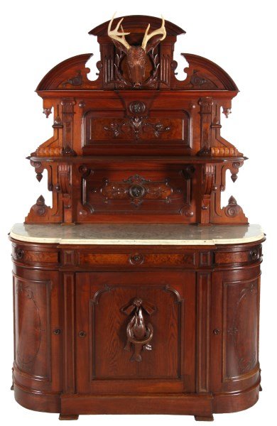 Carved Walnut Marble Top Sideboard (1 of 10)