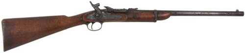 1870 Snider Enfield Breech Loading Carbine: 1870 Snider Enfield Breech Loading Carbine. Percussion rifle has a 19.25 in. long barrel, stamped “Steel” and various proof marks, 14mm caliber, rifled bore and Snider’s patent locking swing blo