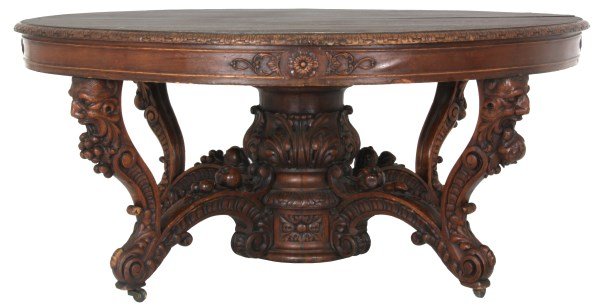 Oval Carved Oak Split Pedestal Dining Table (1 of 8)