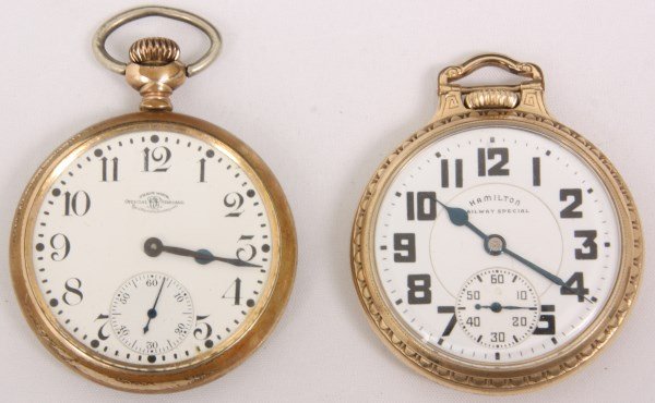 2 American Open Faced Railroad Pocket Watches (1 of 8)
