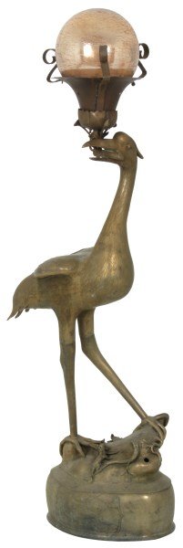 Brass Figural Standing Egret Floor Lamp (1 of 10)