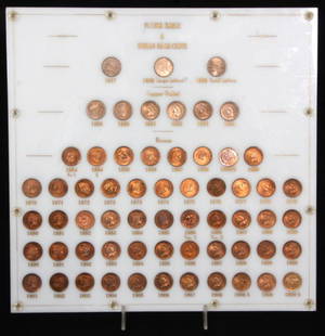 Uncirculated Indian Head Cent Collection: Complete Flying Eagle and Collection. From 1857 through 1909-S without the overdate, includes copper-nickel and bronze coins with each of their variations. 61 coins total. Weight: 2.5 lbs. including a