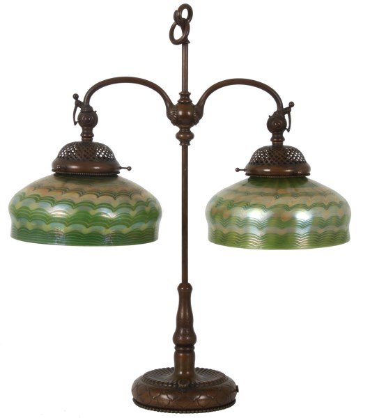 Tiffany Green Damascene Double Student Lamp (1 of 10)