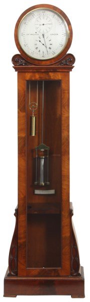 John Walker Mahogany Astronomical Regulator: John Walker English Mahogany Astronomical Regulator. 11 in. silvered dial signed “Jn’o Walker, London” has sweep minutes with 4.5 in. sub dials for hours and seconds, quality blued hands and 12