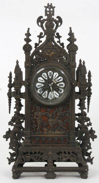 Pierced Gothic Bronze Steeple Mantle Clock (1 of 10)