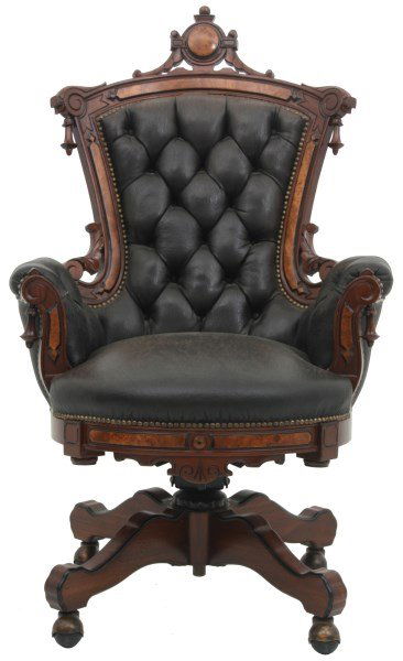 Carved Walnut Swivel Office Chair (1 of 8)