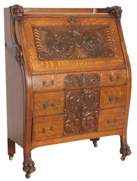 Figural Carved Winged Griffin Slant Front Desk (1 of 10)