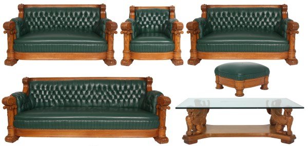 6 Pc. Custom Carved Oak Parlor Set (1 of 10)