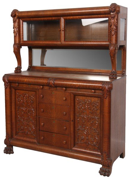 Lion Carved Oak Crystal Cabinet Sideboard (1 of 10)