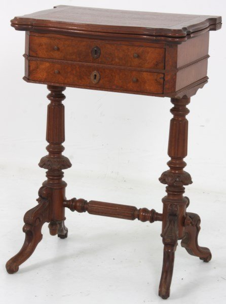 Carved Walnut Lift Top Game Table (1 of 10)