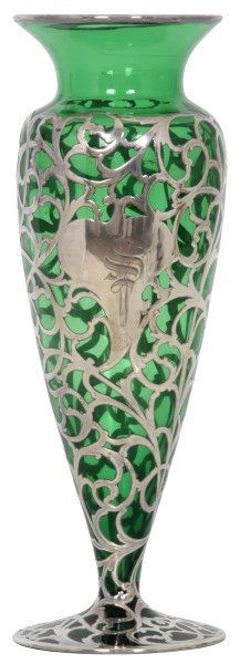 Silver Overlay & Emerald Glass Vase (1 of 7)