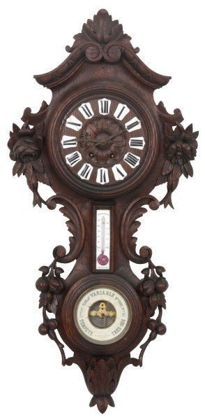 Black Forest Carved Wall Clock and Barometer (1 of 10)