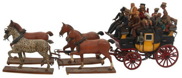 19th C. Hand Carved and Painted Toy Stage Coach (1 of 10)