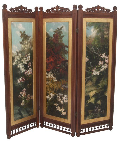 Walnut Eastlake 3 Panel Floor Screen (1 of 9)