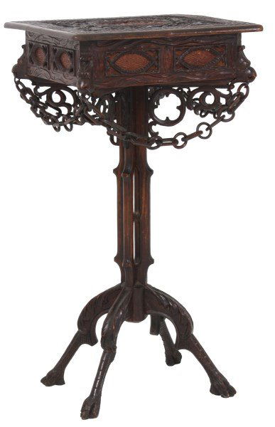 Black Forest Carved Lift Top Sewing Stand (1 of 10)