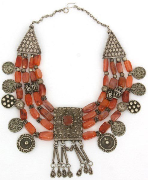 4 Strand Silver And Carnelian Beaded Necklace (1 of 8)