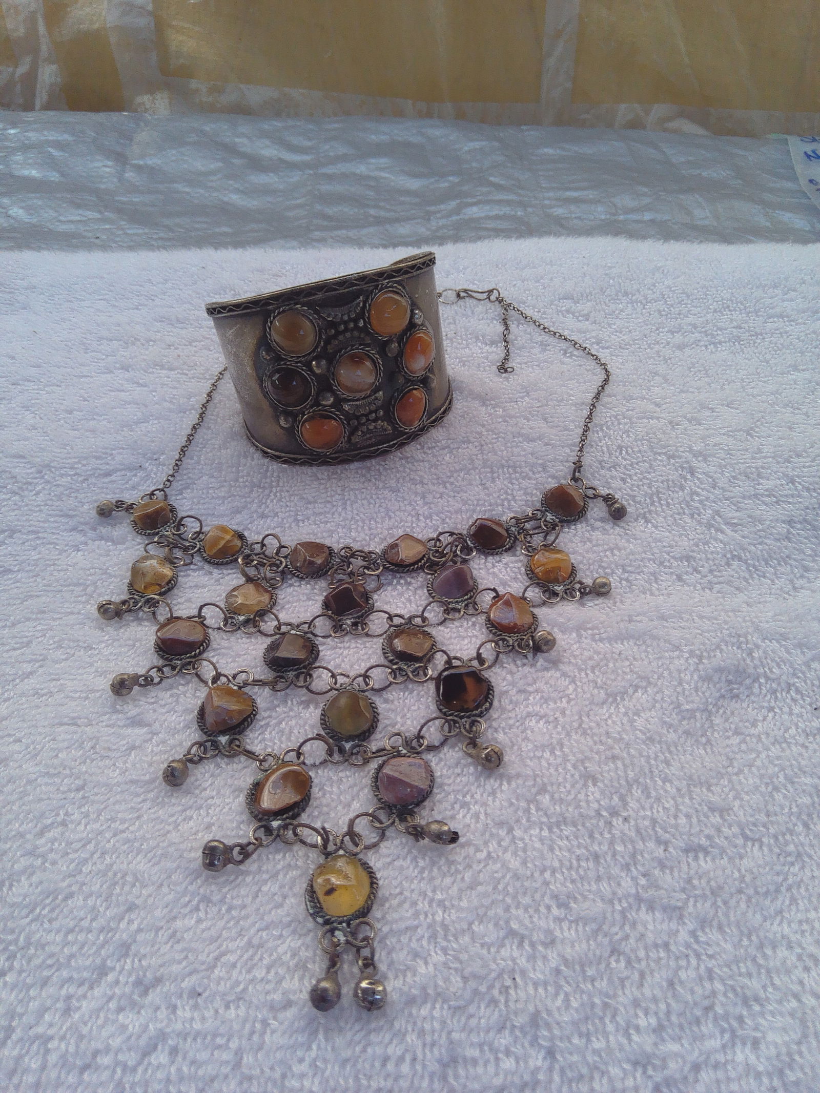 Jill's Coins and Collectibles - Vintage and Antique Jewelry Treasures: This Beautiful Vintage Handmade Silver Tribal Necklace and Cuff Bracelet Would make any woman feel like Royalty. This set is set in India Silver. The Necklace has Beautiful Genuine Agate Cabochon Ston