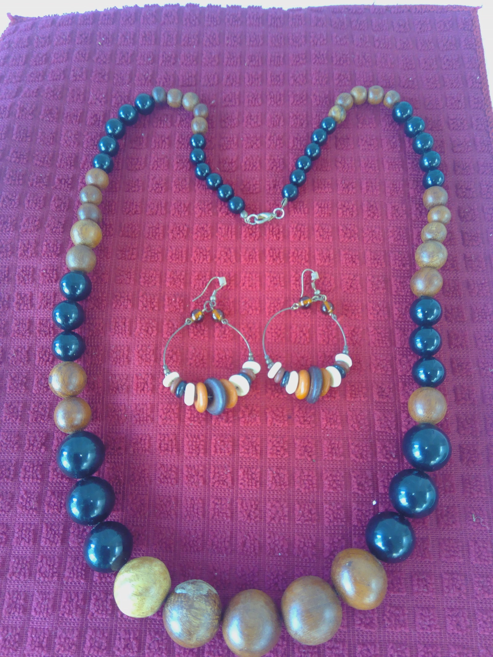 Jill's Coins and Collectibles: This is a Beautiful Vintage African Inspired Four Colored Wooden Beaded Necklace with Matching Earrings.