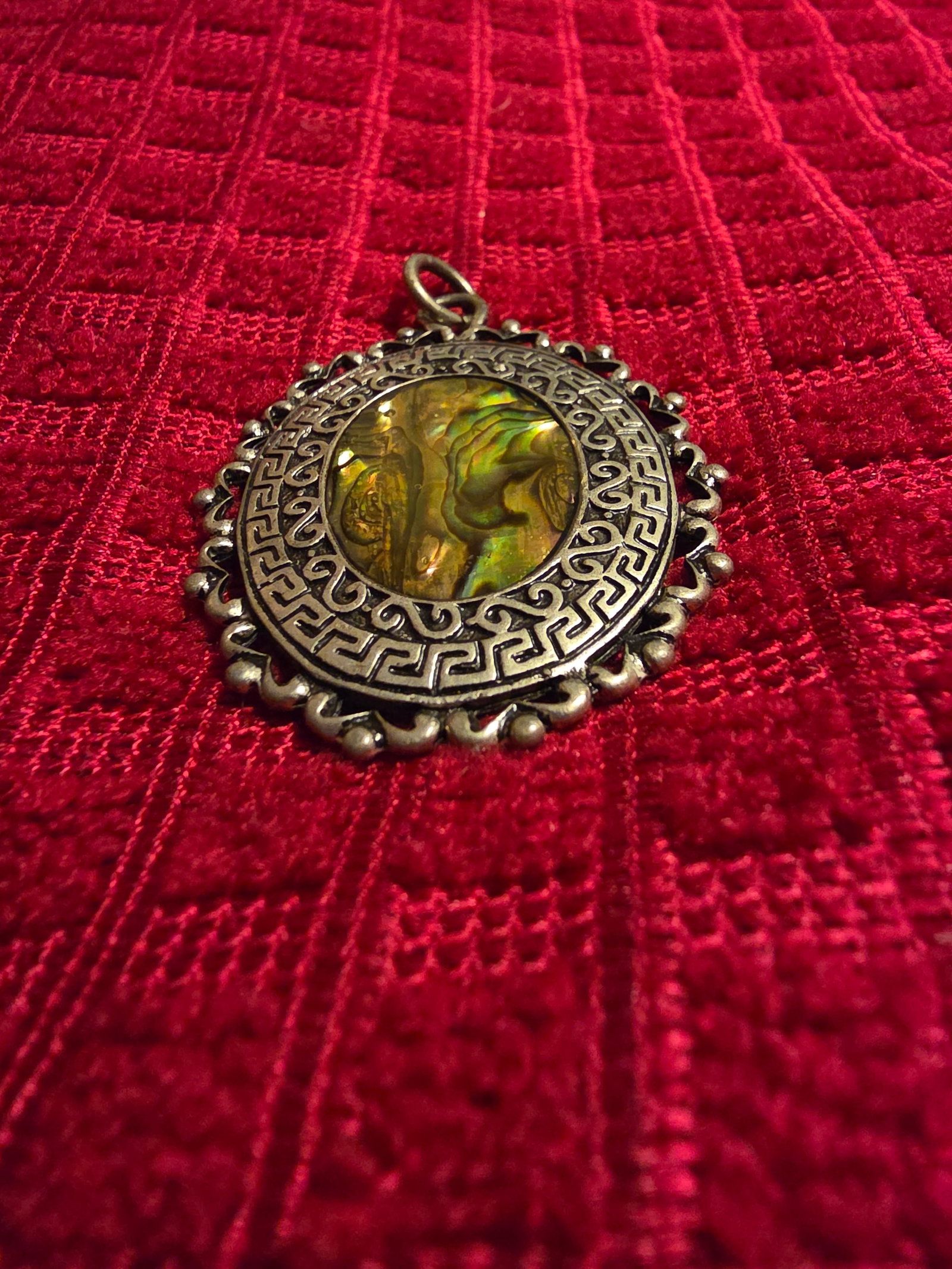 Jills Coins and Collectibles: This Gorgeous Sterling Silver Pendant Features a Natural Colorful, Iridescent Abalone Shell Inlay, Set within a detailed filigree Sterling Silver boarder. This is a one of a kind, No two are alike.Add