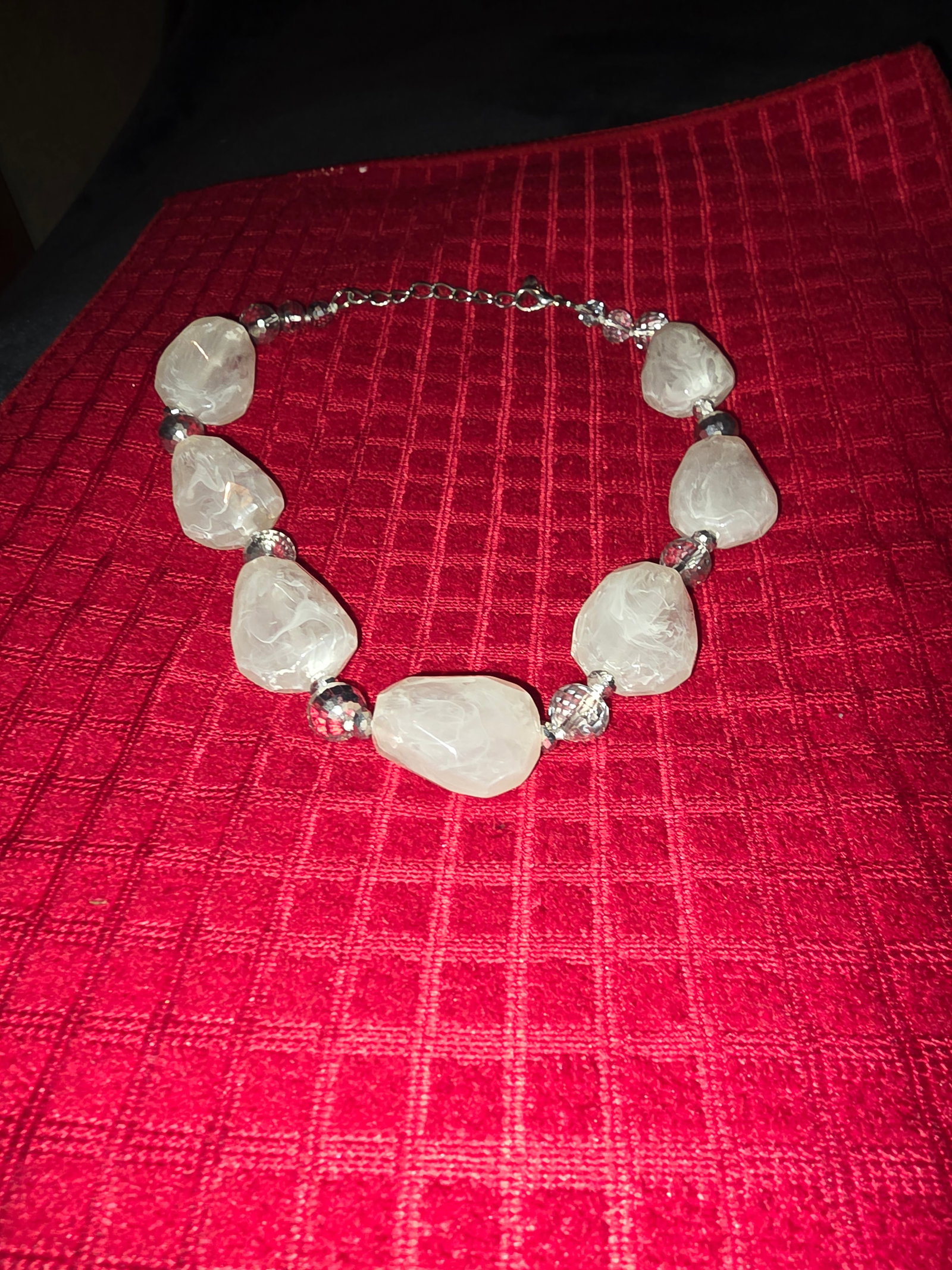 Jills Coins and Collectibles: Beautiful Modern RJ Graziano,"Ice Cube" Chunky large free form Milky White high quality Necklace, and Earings. This hand strung with smaller faceted clear crystal spacer beads positioned imbetween.