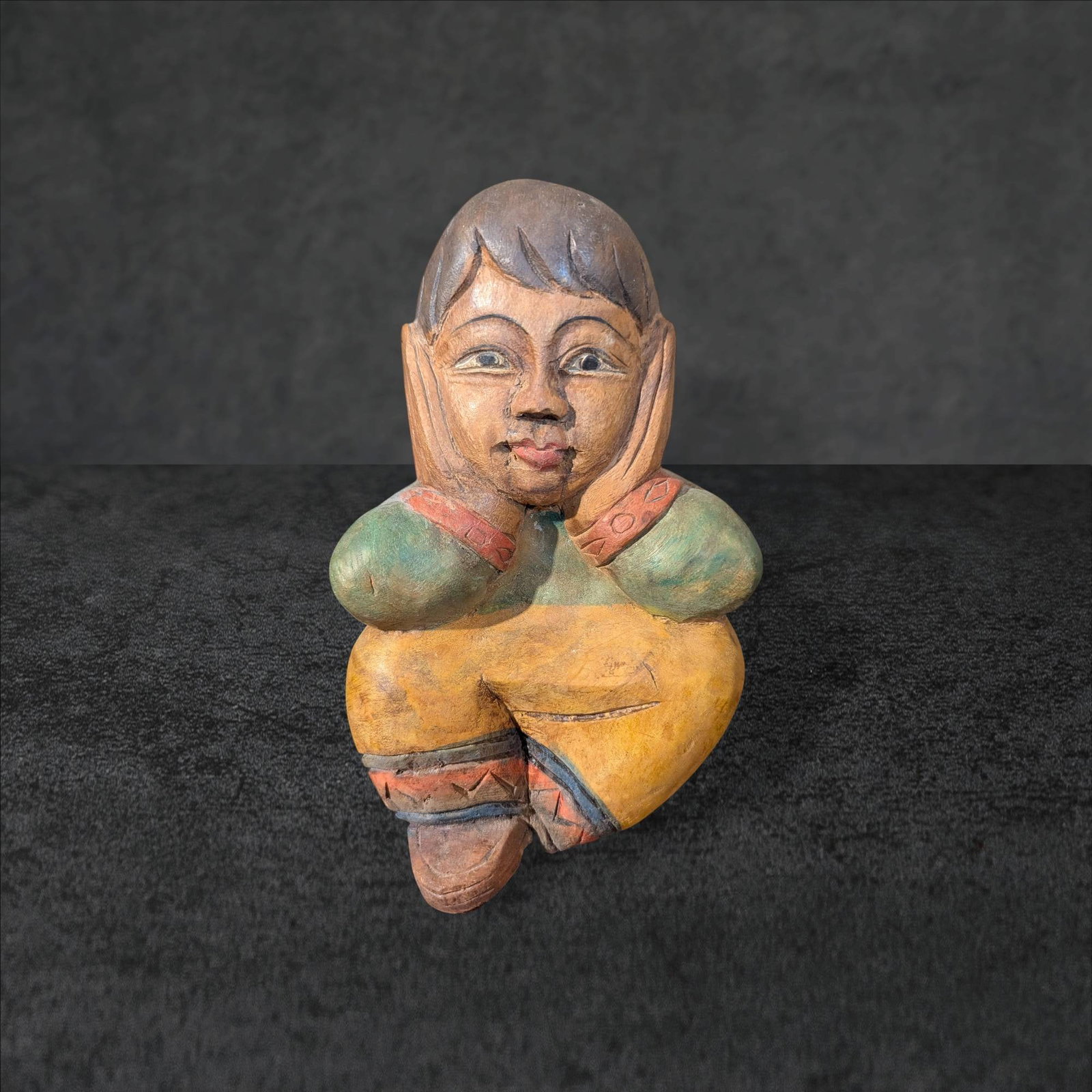 Hand-Carved Painted Wood Figurine, 10 in Tall (1 of 4)