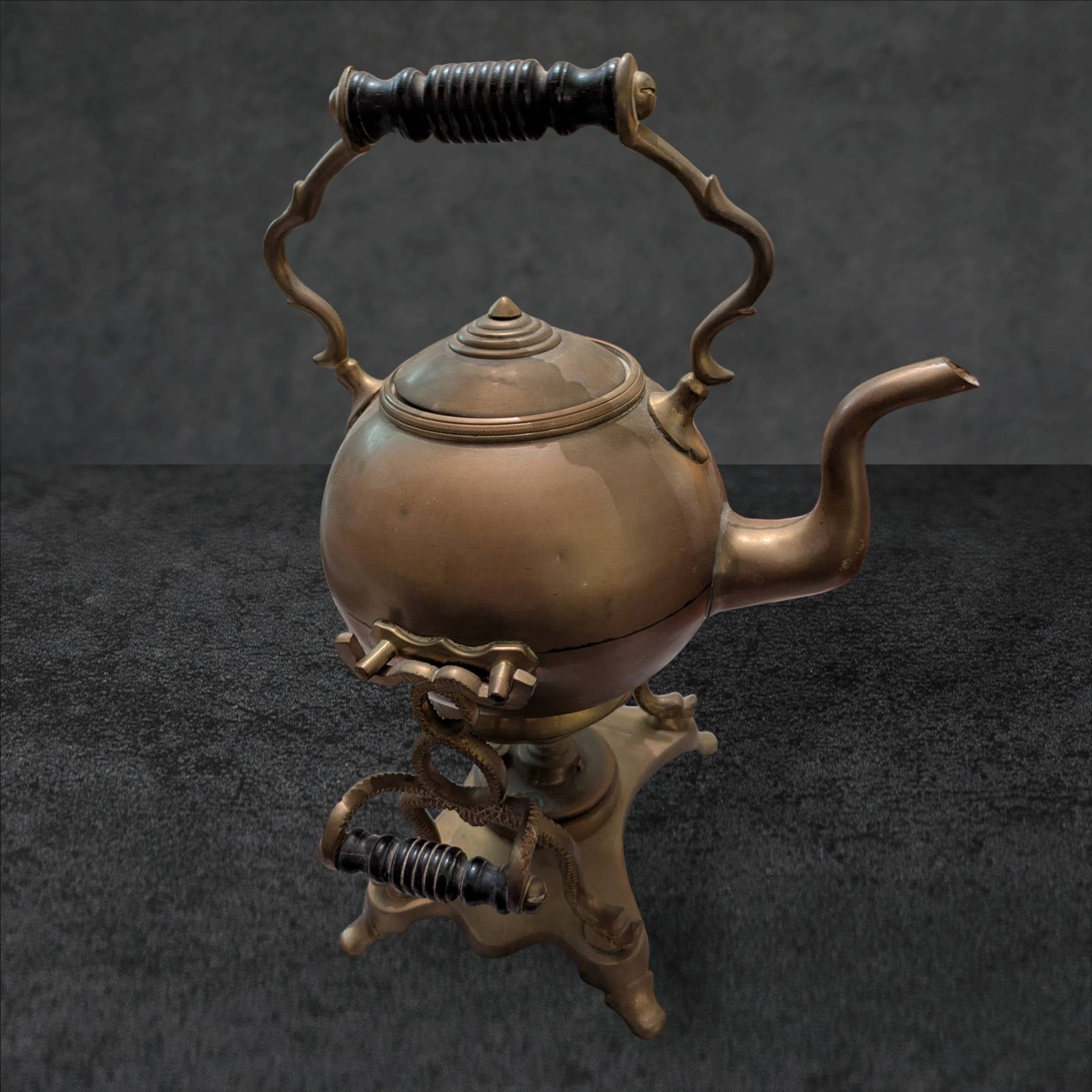 Copper Kettle with Warming Stand and Decorative Handle (1 of 4)