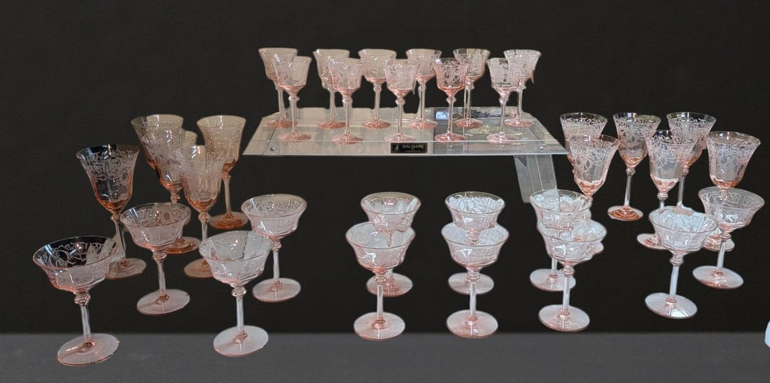 Central Glass Works Morgan Pattern Pink Depression Glass Stemware (1 of 9)