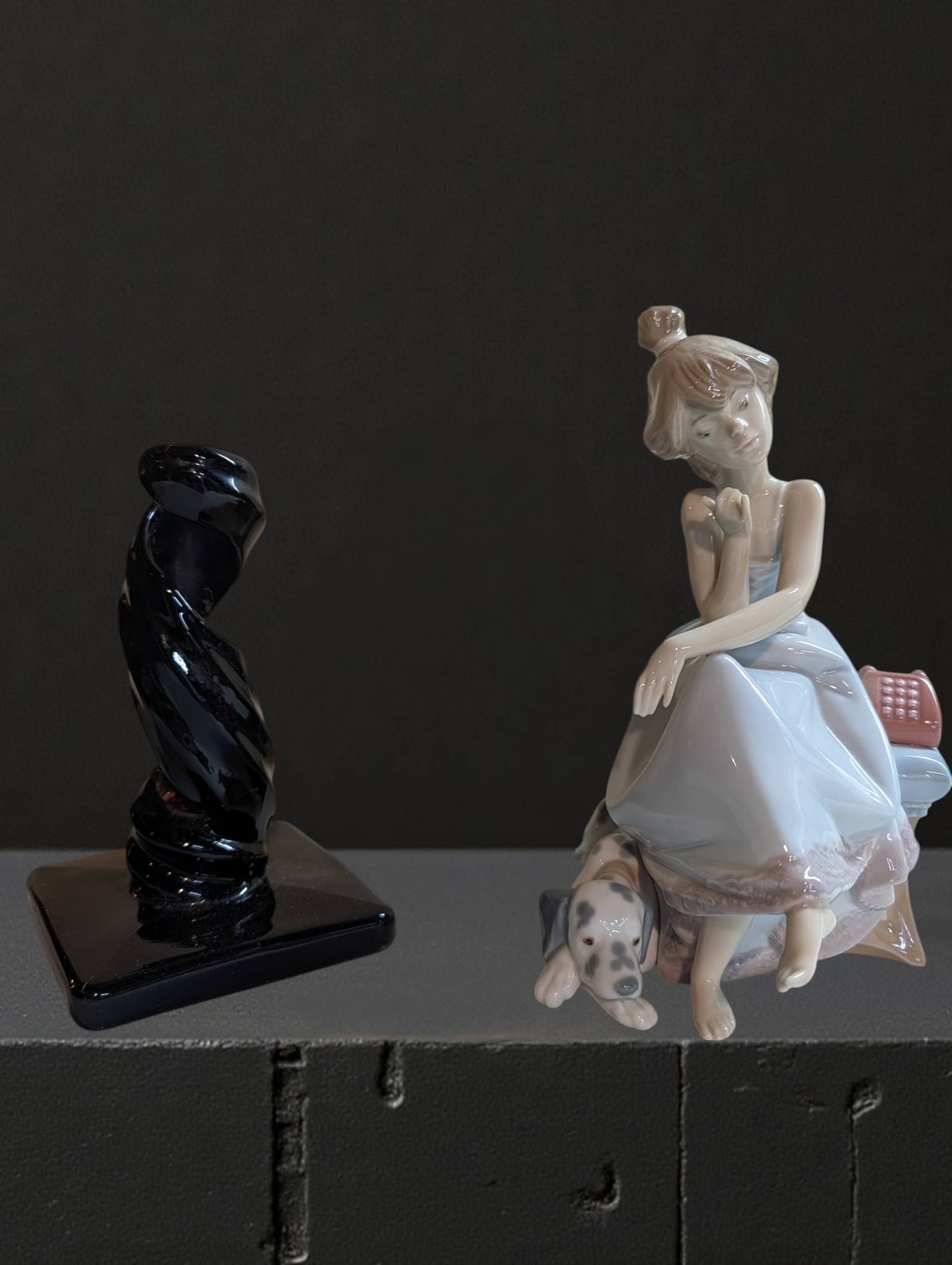 LladrÃ³ Figurine Missing Telephone and Mid-Century Modern Black Twisted Candlestick (1 of 5)