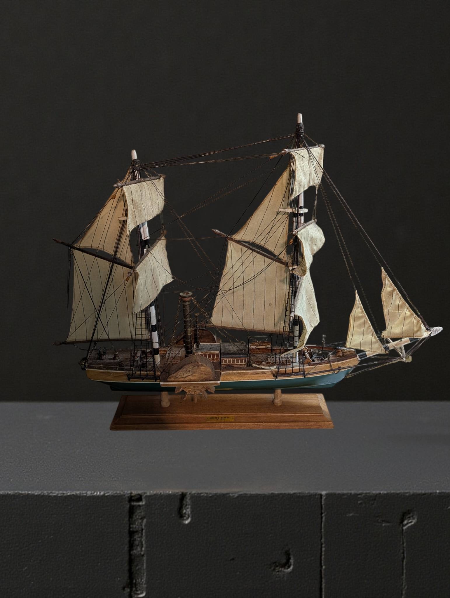Wooden Sailing Ship Model â€œUnited States USA 1860â€ with Paddle Wheels (1 of 7)