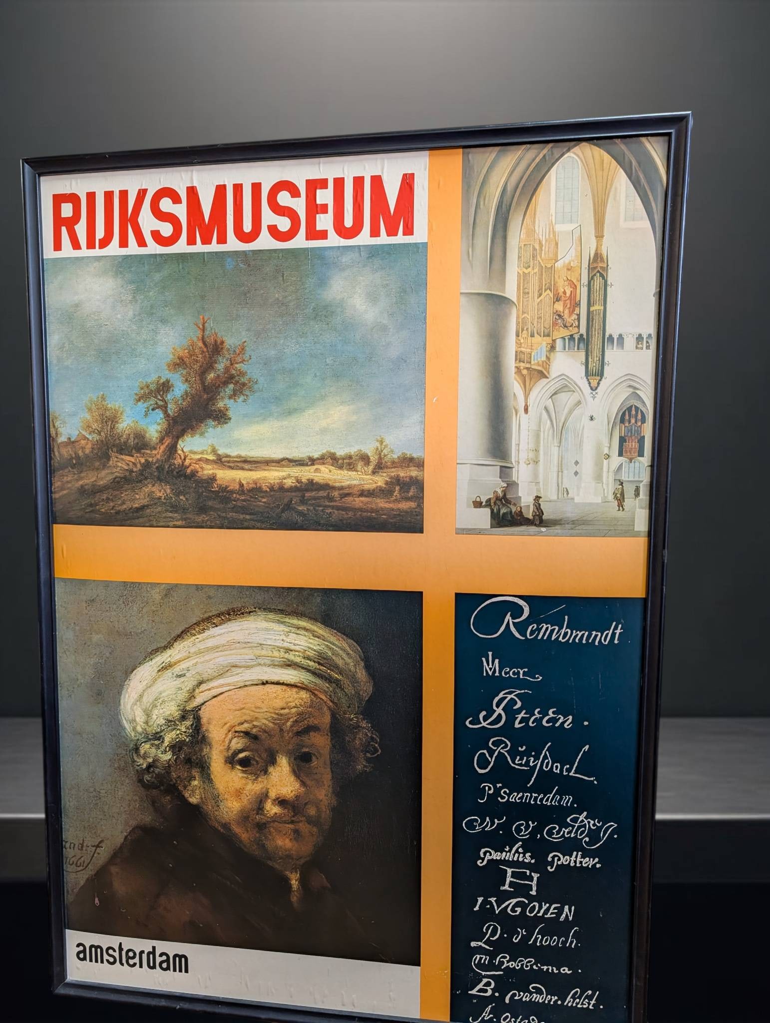Framed Rijksmuseum Rembrandt Poster with Amsterdam Landmark Imagery (1 of 3)